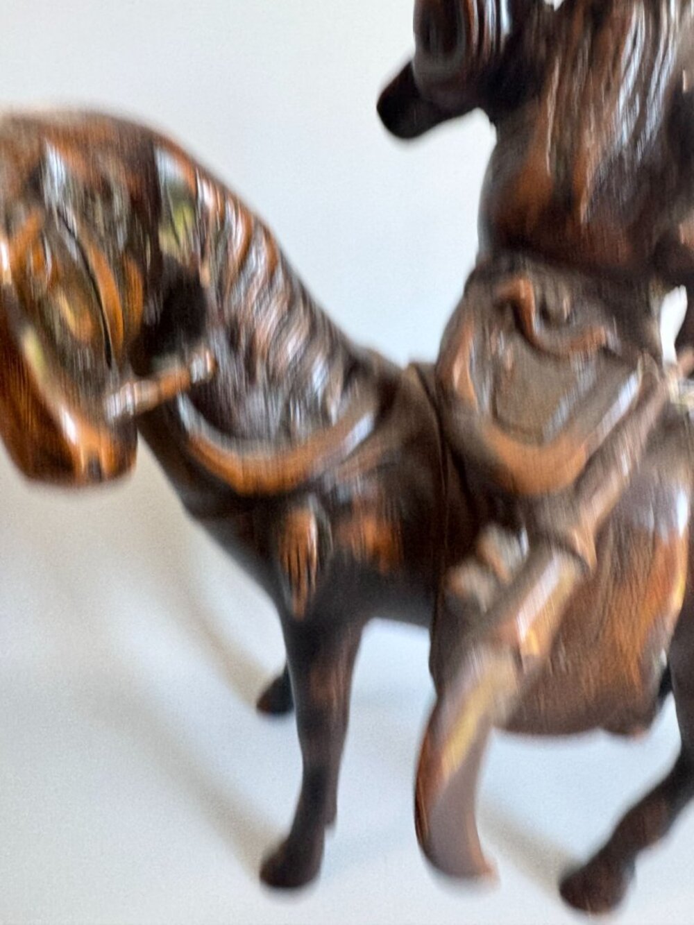 Antique Chinese Guan Yu Kwan Kung Cast Iron Bronze Finish Statue on Horse 10" - Picture 7 of 16